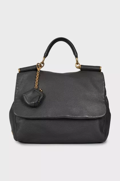 Leather satchel bag with keychain