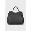 Leather satchel bag with keychain
