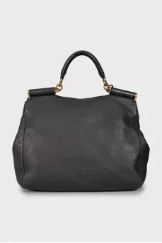 Leather satchel bag with keychain