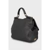 Leather satchel bag with keychain