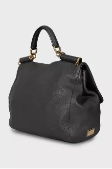 Leather satchel bag with keychain