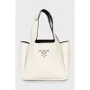 Leather bucket bag with silver logo