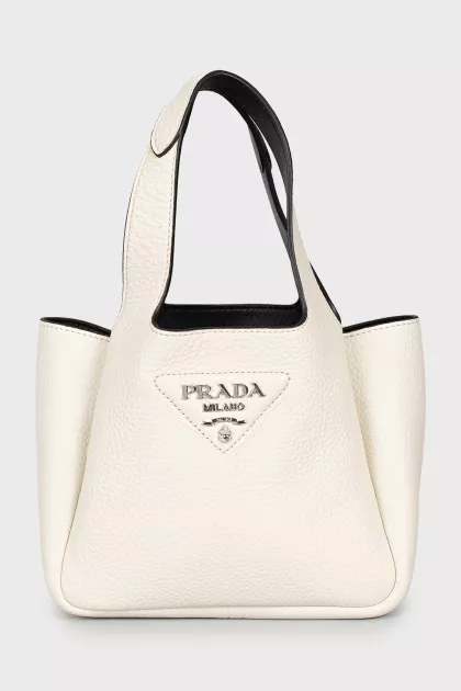 Leather bucket bag with silver logo