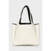 Leather bucket bag with silver logo