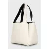 Leather bucket bag with silver logo
