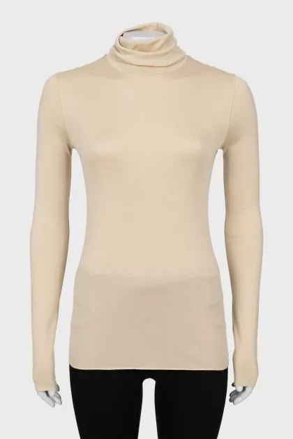 Beige cashmere and silk turtleneck
