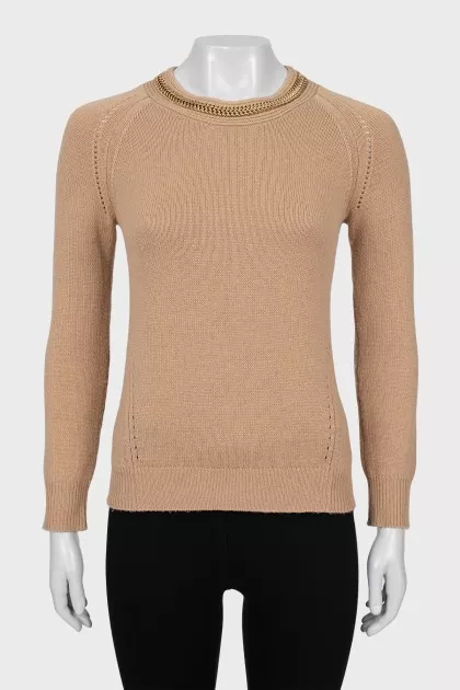 Wool and cashmere jumper with gold decor