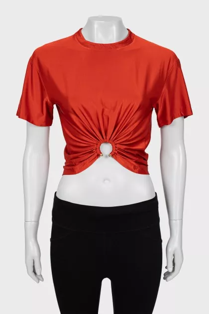 Cropped T-shirt with gold decor