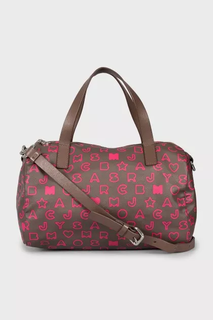 Eco-leather bag with a signature print