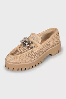 Leather loafers with chunky chain