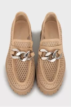 Leather loafers with chunky chain