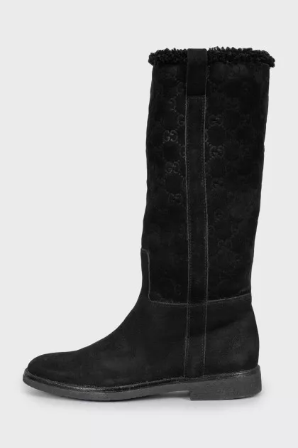 Suede boots with branded embossing