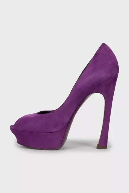 Purple suede open toe shoes