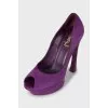 Purple suede open toe shoes