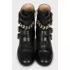 Leather boots with gold chain