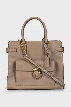 Leather bag with patch pocket