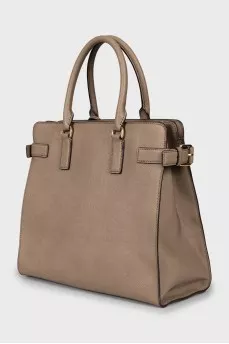 Leather bag with patch pocket