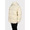 Mocking down jacket with a hood, with a tag