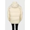 Mocking down jacket with a hood, with a tag