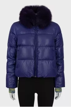 Quilted down jacket with natural fur