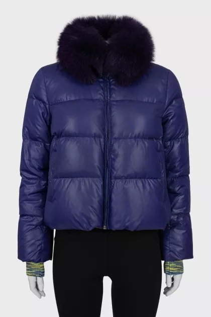 Quilted down jacket with natural fur