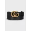 Black leather belt with gold logo