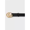 Black leather belt with gold logo