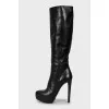 Leather boots with platform and heels