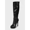 Leather boots with platform and heels