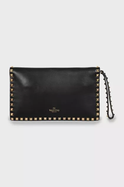 Leather clutch with gold studs