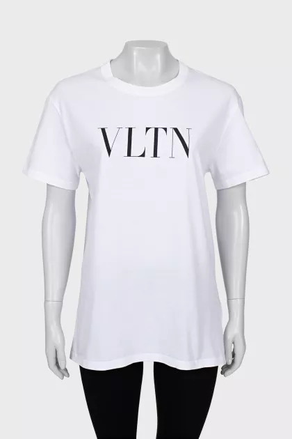White oversized t-shirt with branded print