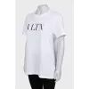 White oversized t-shirt with branded print