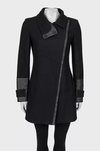 Black coat with eco-leather inserts