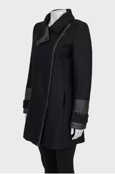 Black coat with eco-leather inserts