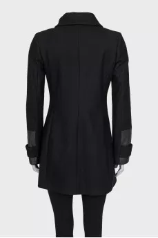 Black coat with eco-leather inserts