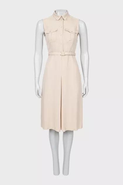 Beige silk dress with belt