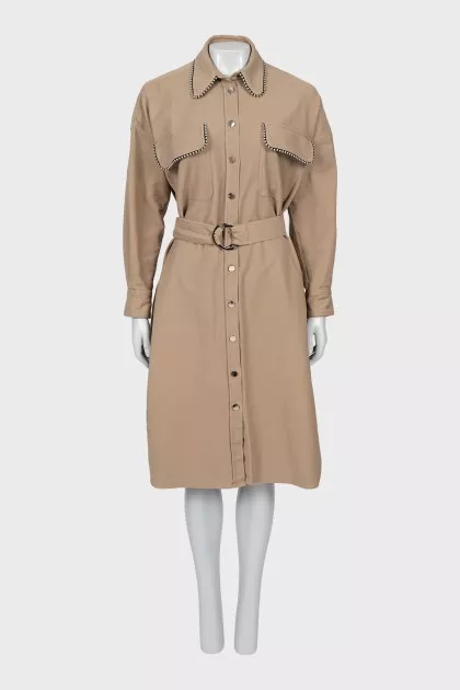 Beige dress with belt