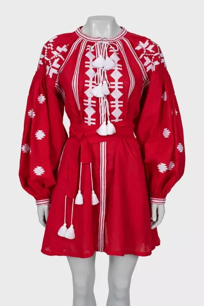 Linen dress with white embroidery
