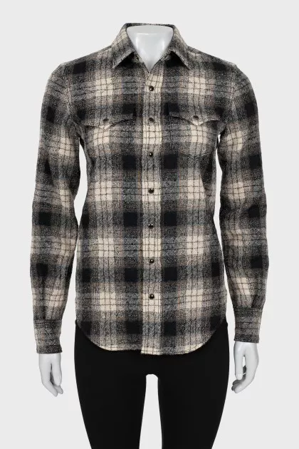 Checked wool shirt with tag