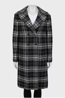 Wool coat with silver decor