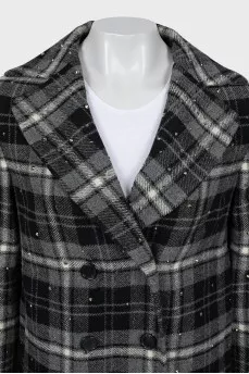 Wool coat with silver decor