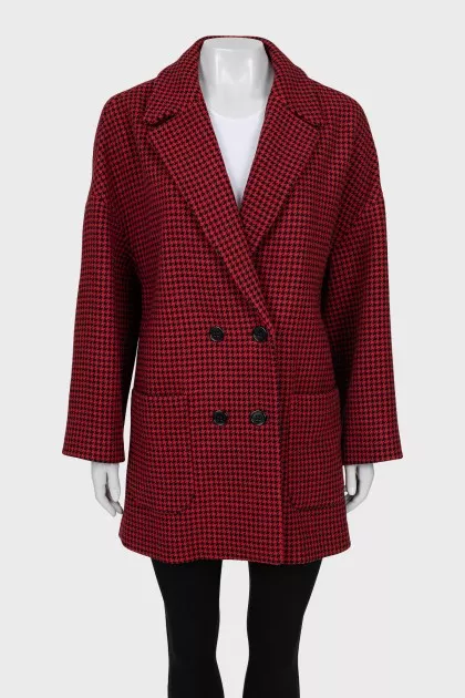 Double-breasted coat in houndstooth print