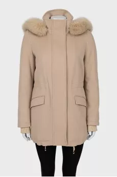 Wool parka with fur hood