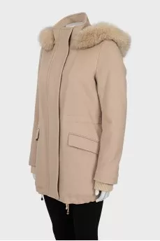 Wool parka with fur hood