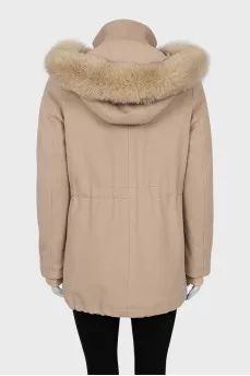 Wool parka with fur hood