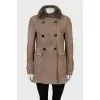 Double-breasted sheepskin coat with fur collar