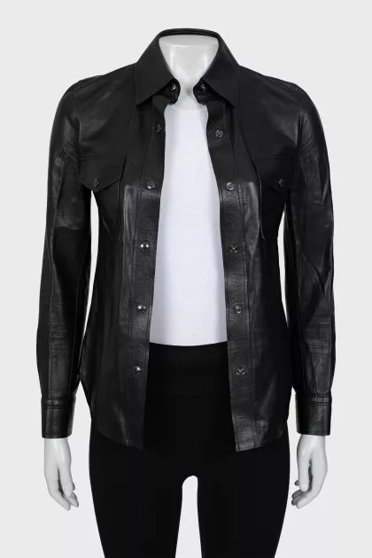 Leather shirt with buttons