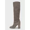 Suede and fabric boots with heels