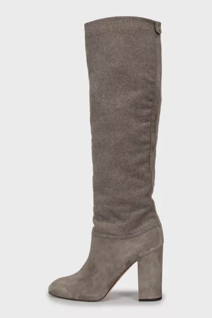 Suede and fabric boots with heels