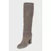 Suede and fabric boots with heels